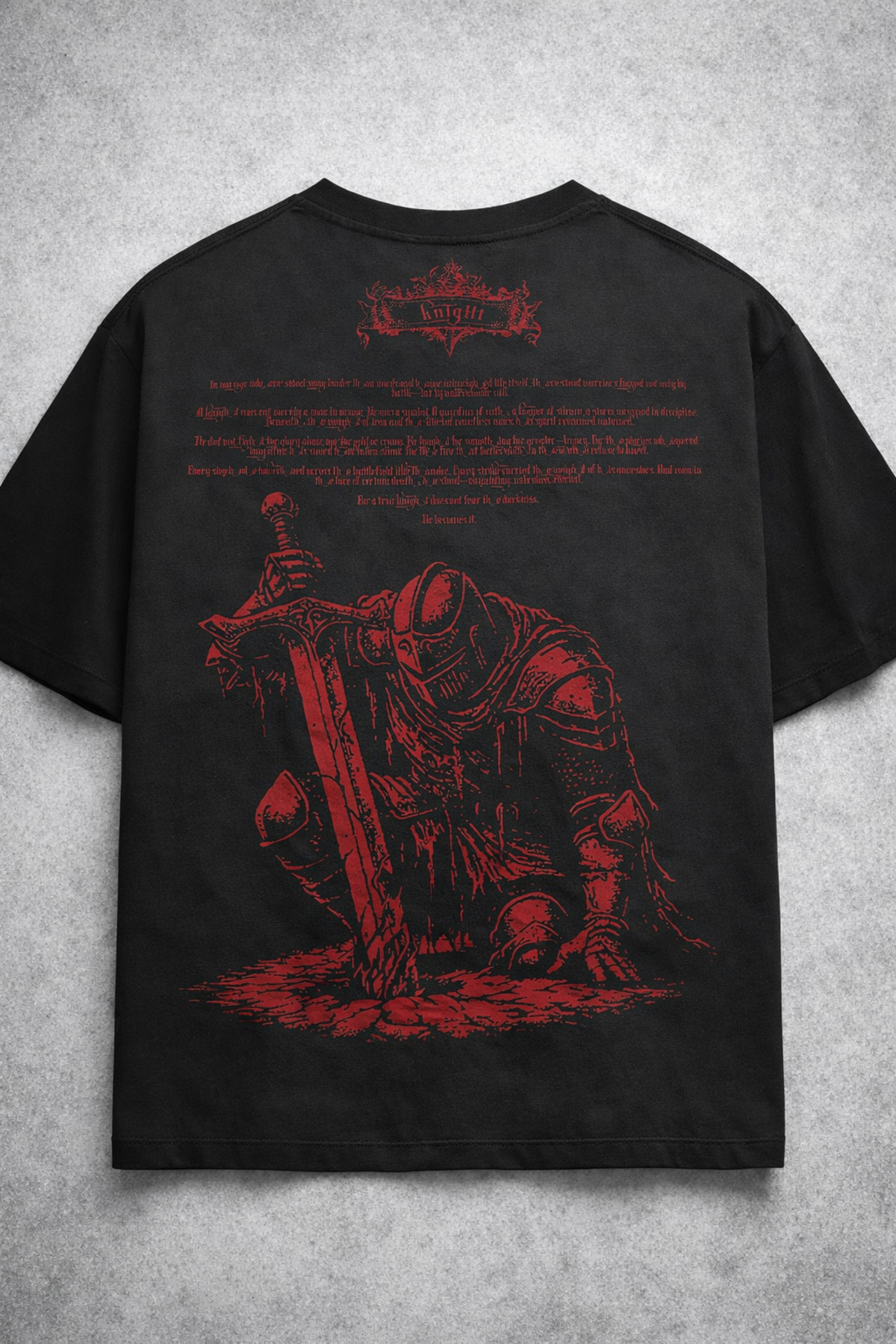 YOLO STREET Oversize Siyah Tişört Kırmızı Şövalye Baskılı %100 Pamuk Unisex Streetwear