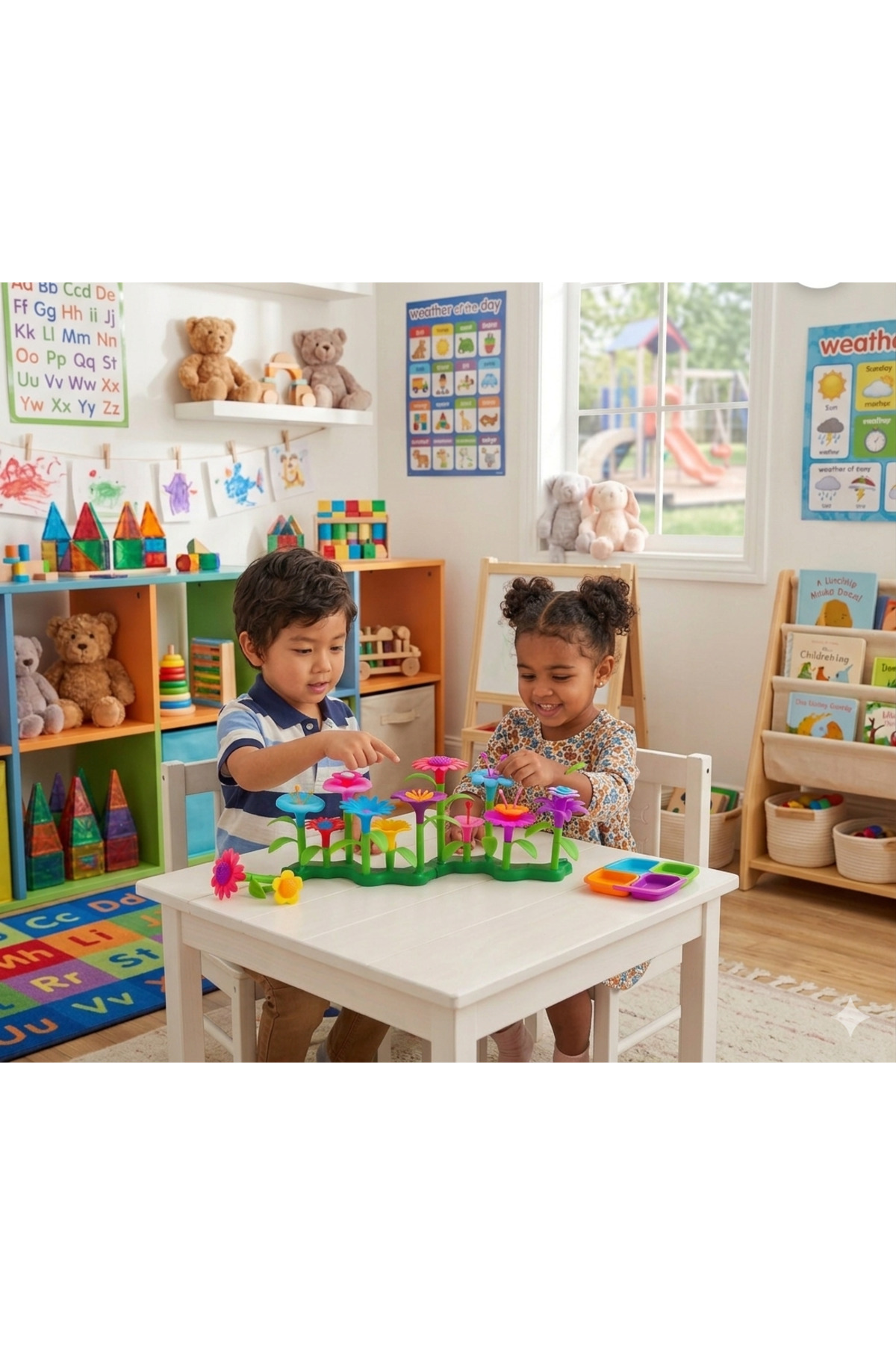 toysmilla Çiçek Bahçesi Oyuncağı Montessori Okul Öncesi +3 Yaş 52 Parça Yapım Seti Bul Tak Blok Eğitici fotoğrafı 2 (önizleme)