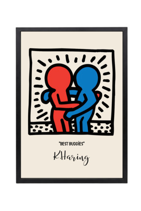 oDuvar Keith Haring: En İyi Dostlar Pop-Art Siyah Çerçeveli Tablo