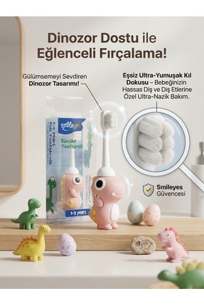 Smile yes 1-5 Yaş Ultra Soft Çocuk Diş Fırçası Dinozor Serisi Pembe