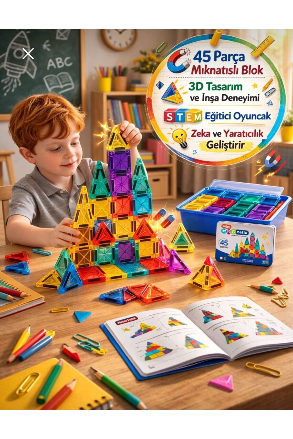 oydaş oyuncak Mini Magnetic 45 Parça Teneke Kutu Set 3.75cm Manyetik Bloklar fotoğrafı 2 (önizleme)