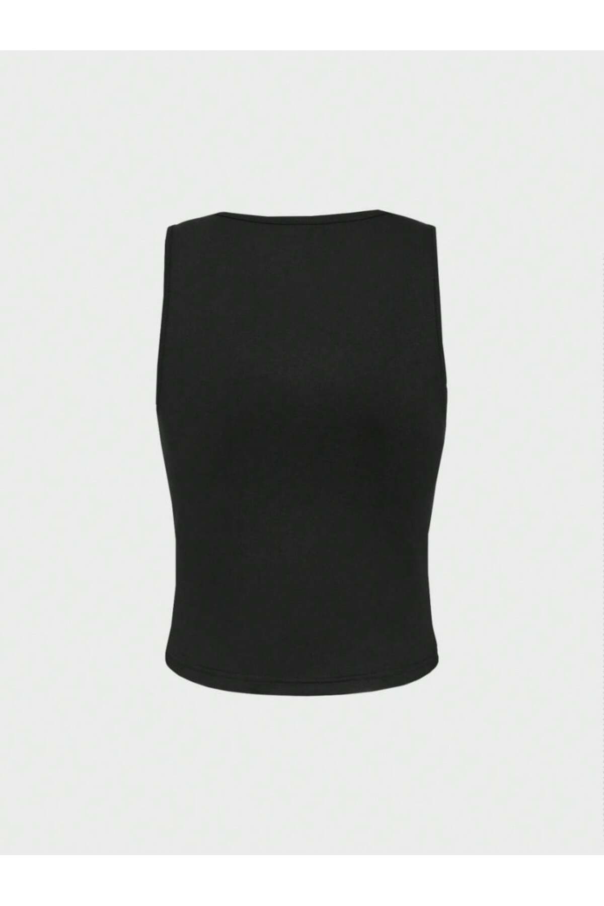 Wild Flower  Kadın Siyah Crop Bluz Dantel Yaka Detaylı Vücuda Oturan Şık Tasarım - Görsel 9