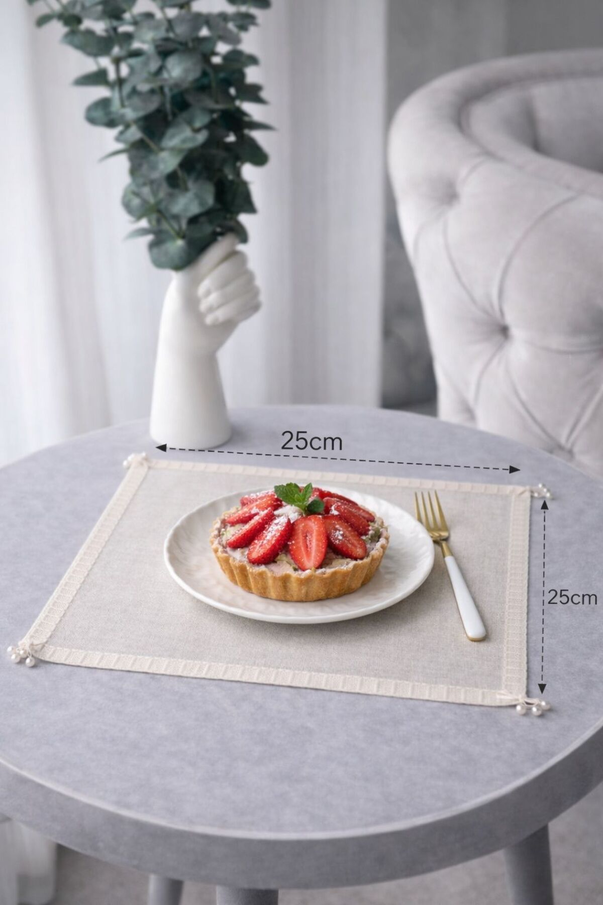 El İşlemesi Köşeleri İnci Detaylı Sunum Peçetesi – 25x25 cm (2 Adet)