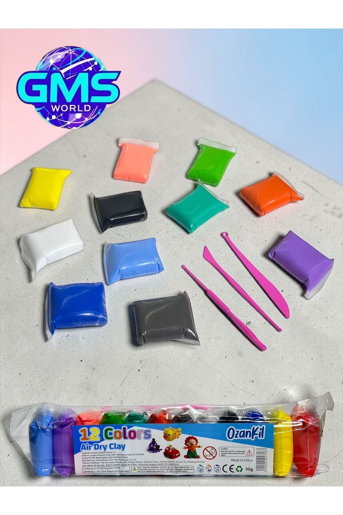EVASAN 12 colors air dry clay ozankil 12 RENK ZIPLAYAN VE HAVAYLA