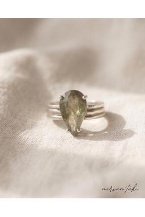 MERVAN TAKI El Yapımı 925 Ayar Gümüş Diaspor Taşlı Damla Kesim Tasarım Yüzük