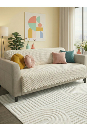 Mariesse Home %100 Bambu BEJ yumuşak tüylü koltuk örtüsü çok amaçlı süngerli ...