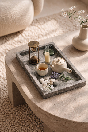 Sarıkaya Granit Doğal Mermer Tepsi | El Yapımı | Taş Dekor Tepsi