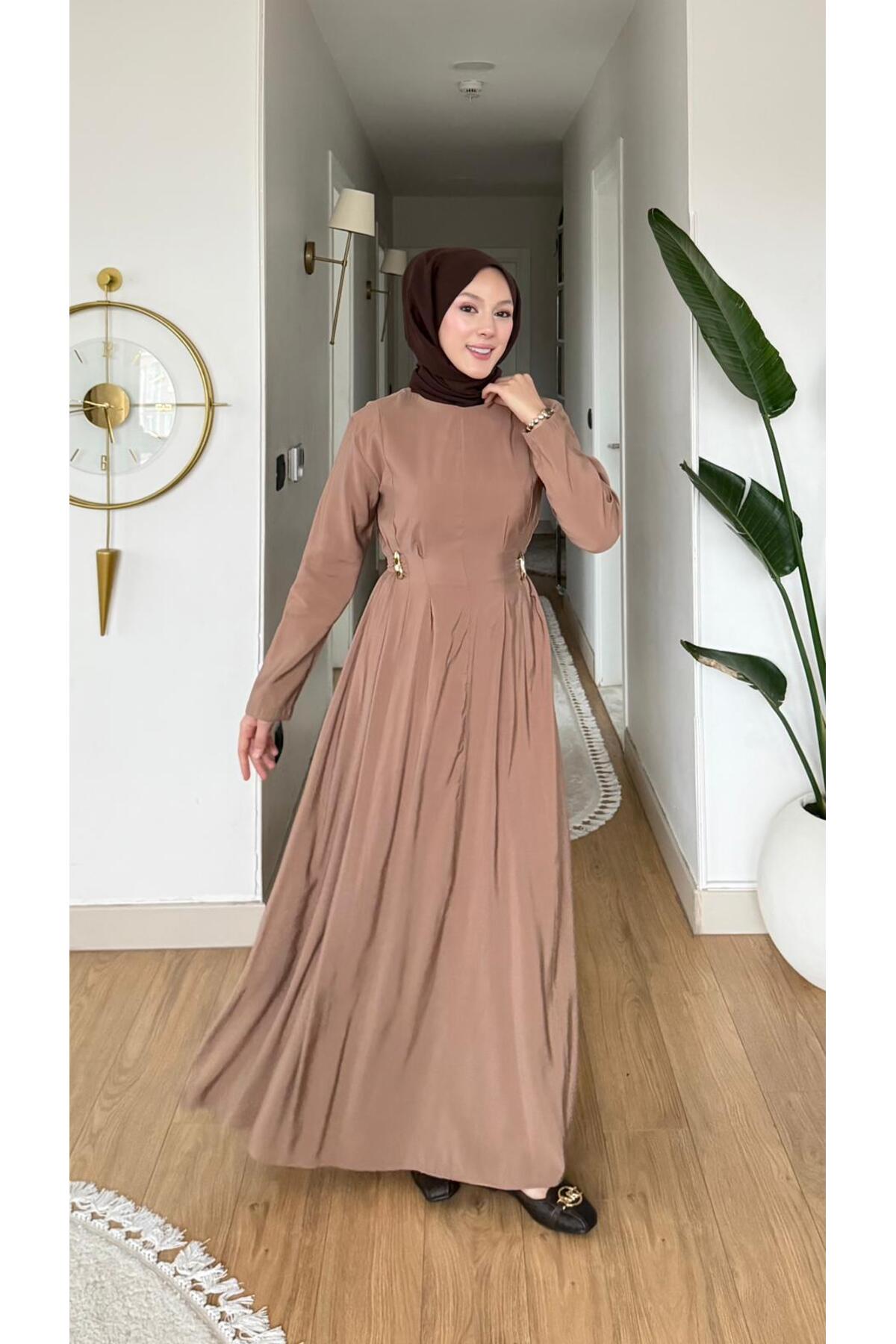 New Season Icon Gold Modal Dress with Brooch Belt