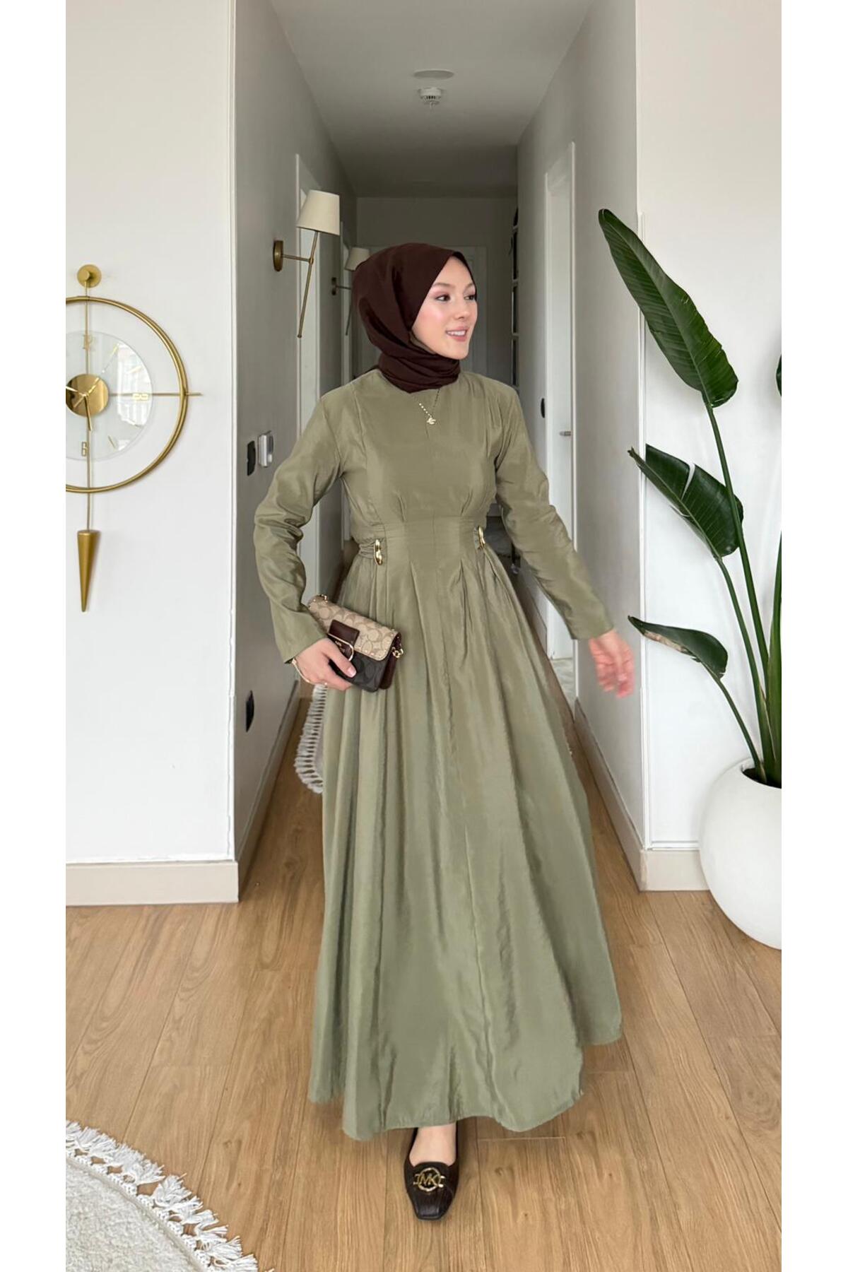 New Season Icon Gold Modal Dress with Brooch Belt