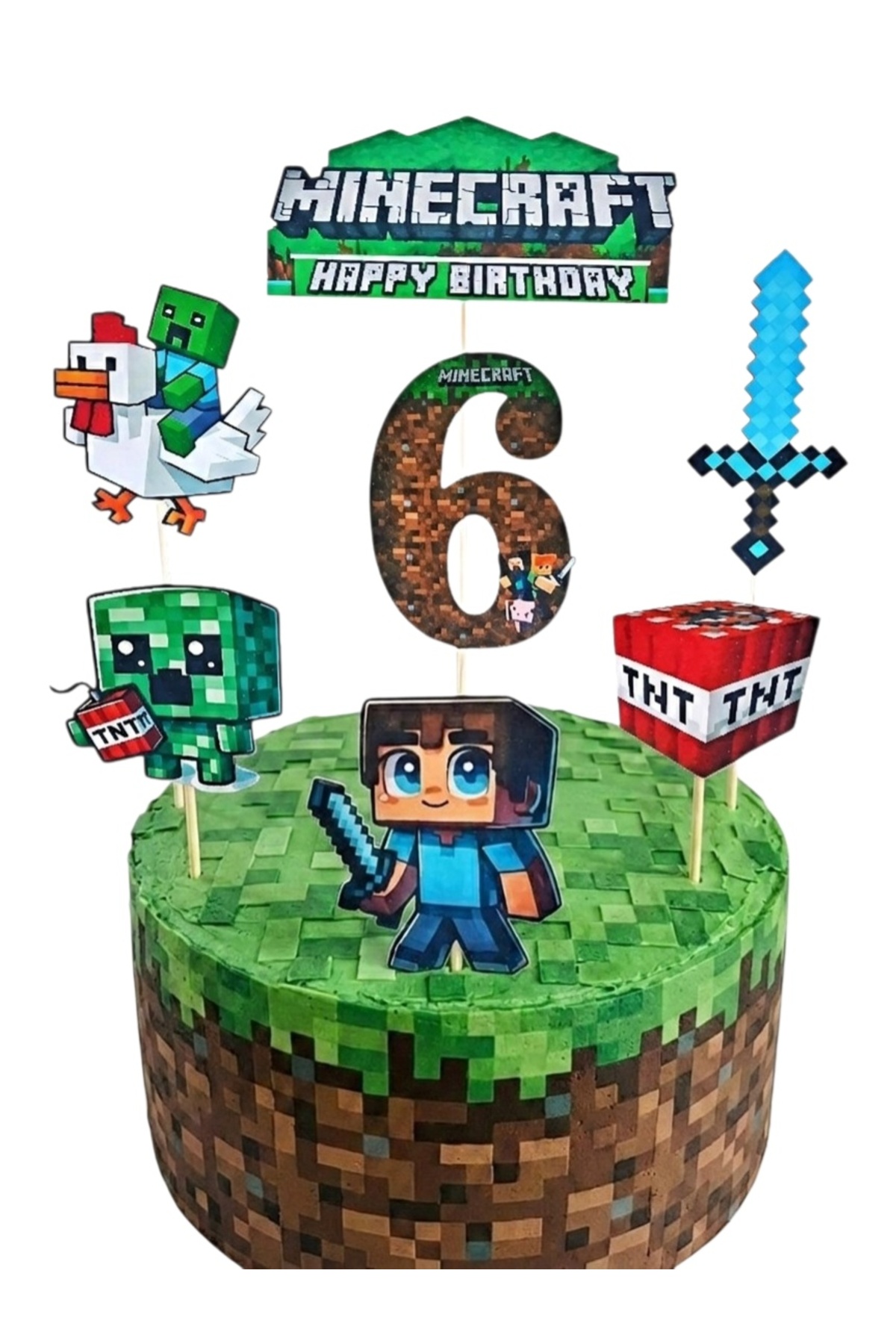 telaşe memuru Minecraft Pasta Süsü ve Minecraft Temalı 6 Yaş Doğum