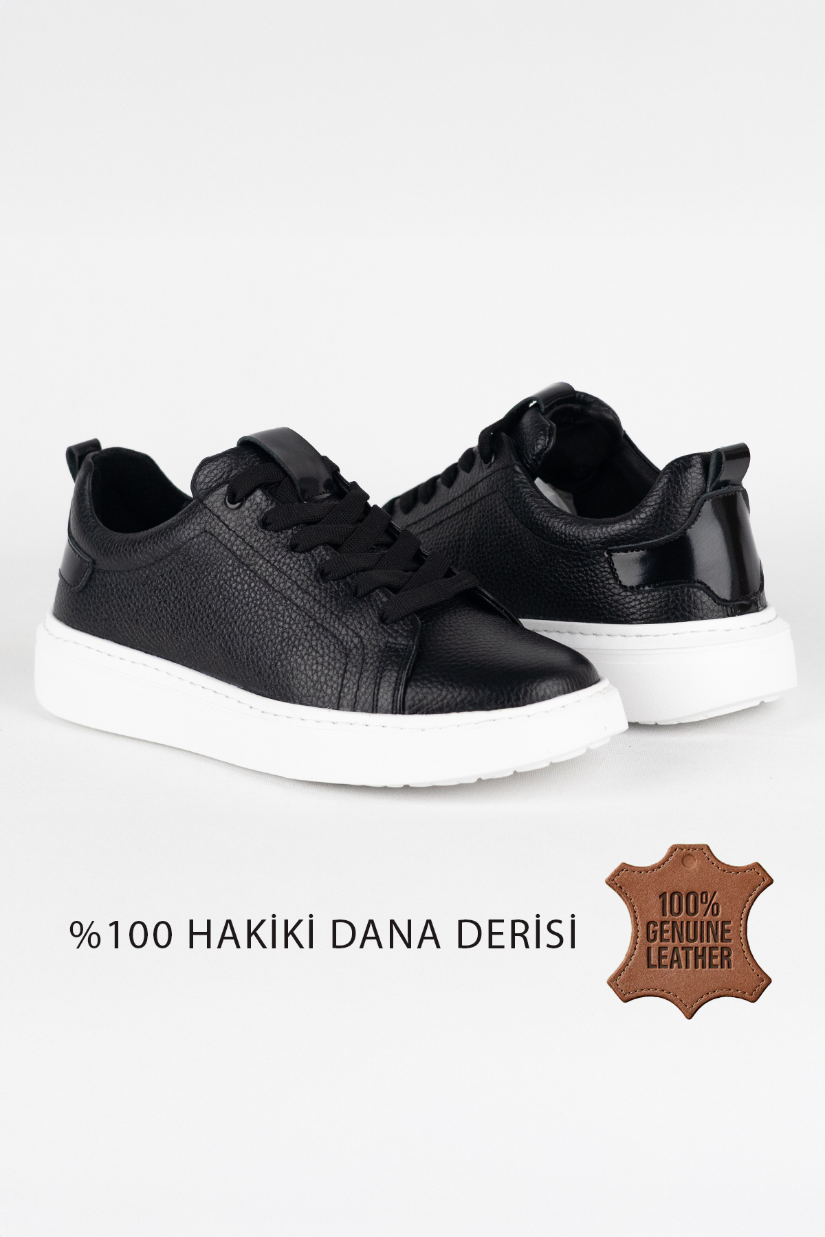 ventro Siyah 100%Hakiki Deri Erkek Spor Sneaker Ortopedik Tabanlı VT27