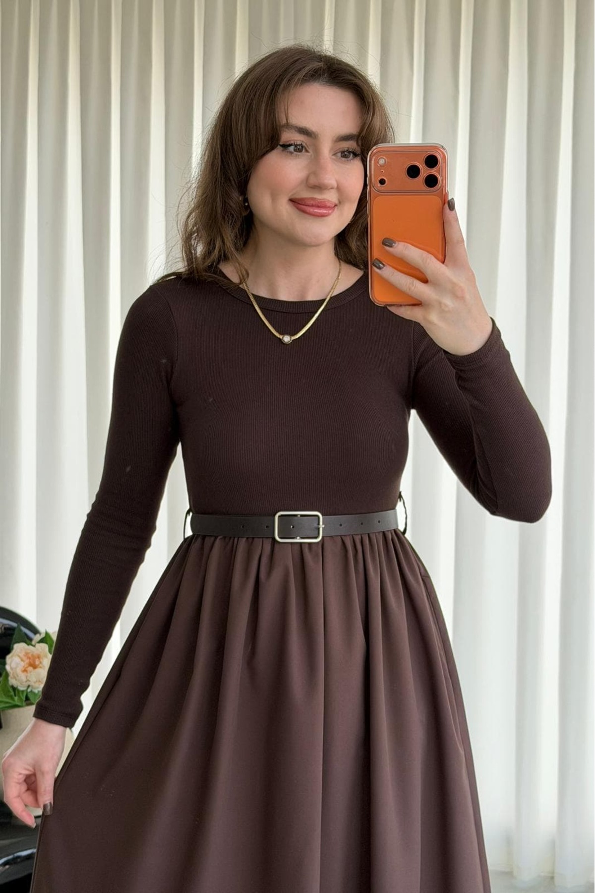 MaziButik Kemerli Poplin Detay Elbise görsel 8