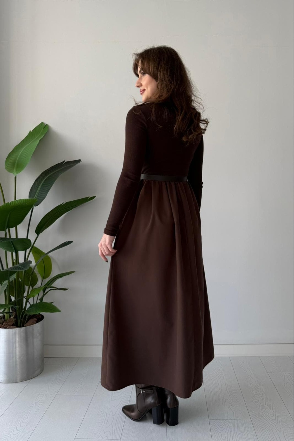 MaziButik Kemerli Poplin Detay Elbise görsel 2