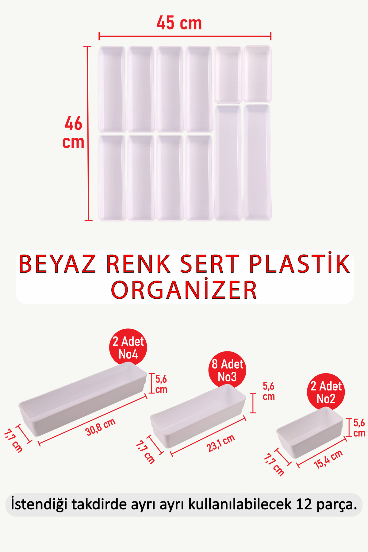 White Color 12 Pieces Hard Plastic Organizer Organizer Box White