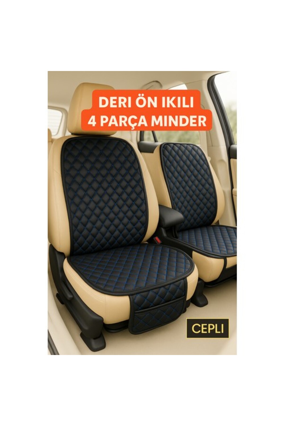 Jeep Cherokee Uyumlu Suni Deri Oto Koltuk Minderi Silinebilir Leke Tutmaz Kapitone 2'li Siyah Mavi — alternatif görsel
