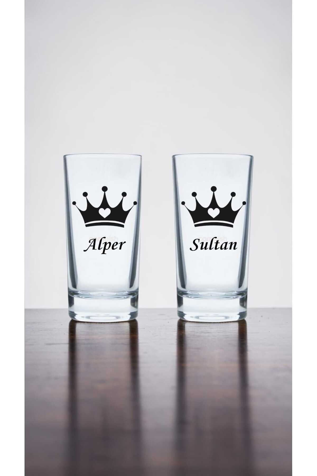 Kişiye Özel Baskılı Hediyelik Kral Ve Kraliçe Tasarım İsim Yazılabilen 230 Ml Rakı Bardağı 2 Adet