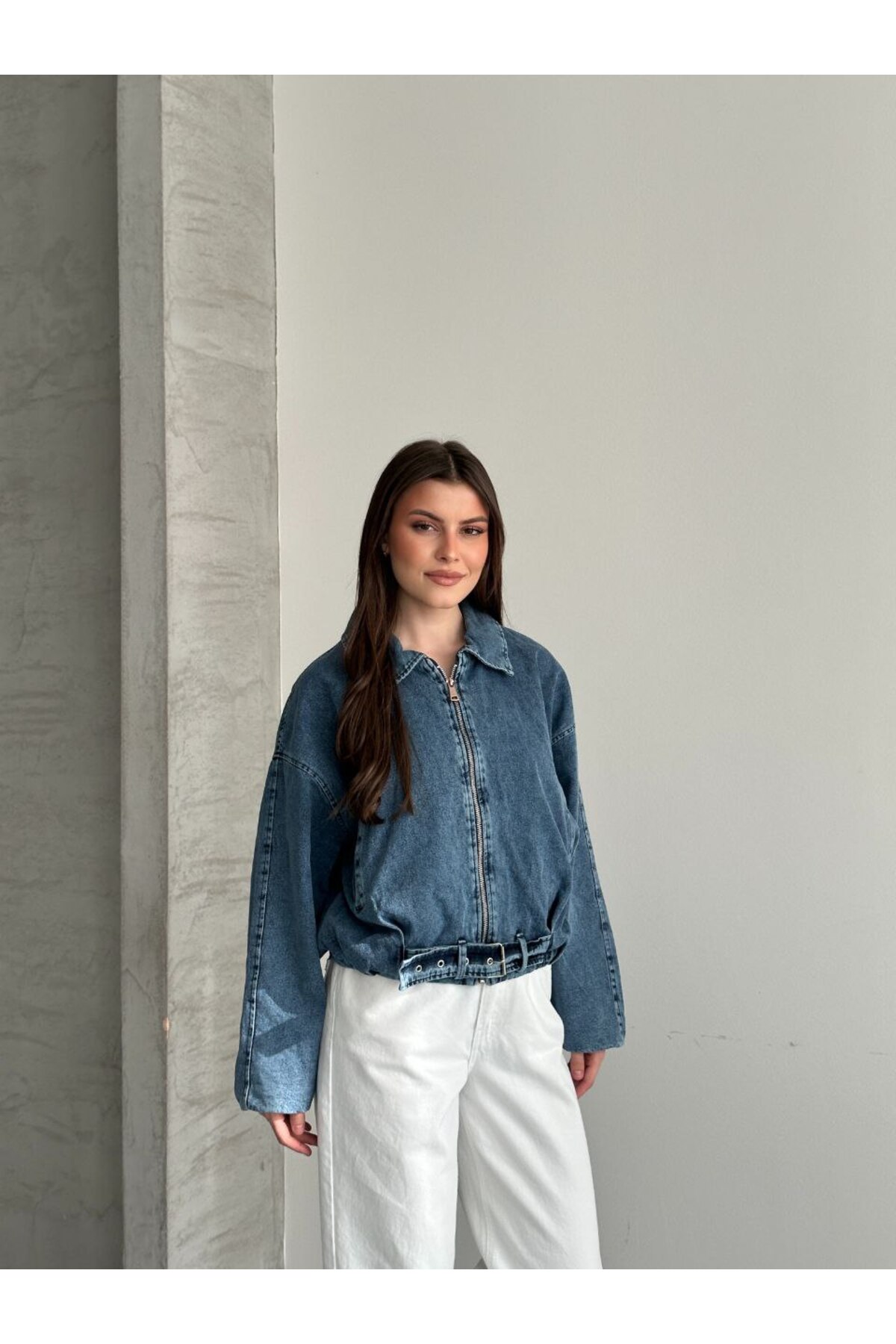 moda çağdaş Premium Mavi Kot Ceket Oversize-Trend Sokak Modası görsel 8