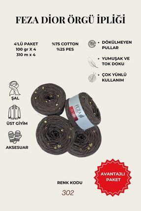 Feza Dior El Örgü İpliği 100 gr – 4’lü Paket – 310 m – %75 Cotton %25 PES – Y...