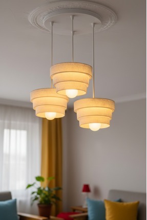 Dropcek eticaret Beyaz İskandinav 3'lü Sarkıt Avize Rustik Modern Yuvarlak Ta...