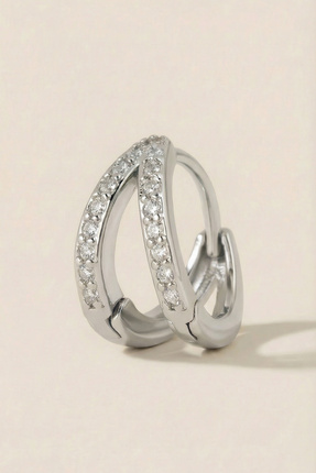 Hetra Gümüş Renkli Cerrahi Çelik Çift Halka Görünümlü Zirkon Halka Piercing –...