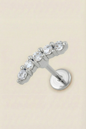 Hetra Gümüş Renkli Cerrahi Çelik Zirkon Taşlı Minimal Kavisli Flatback Pierci...