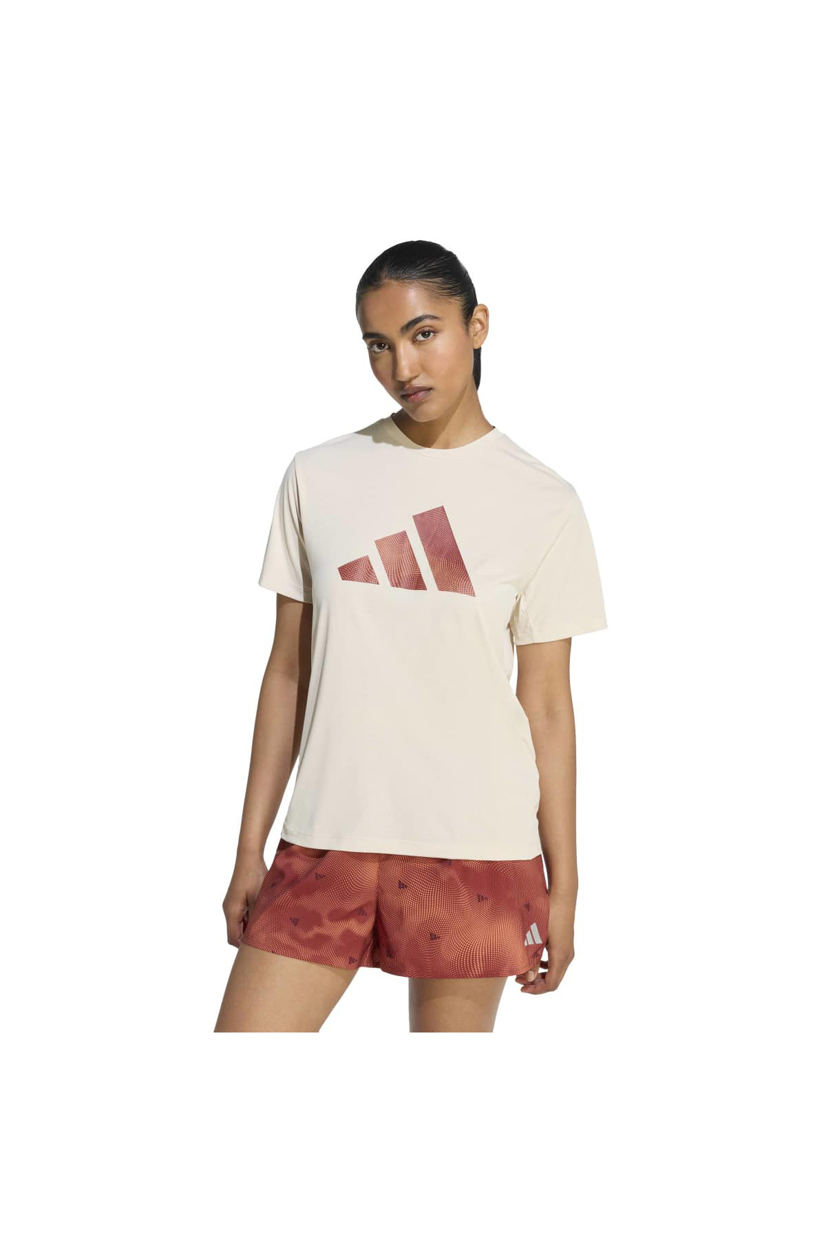adidas Running Essentials Brand Love Kadın Bej Yuvarlak Yaka Tişört