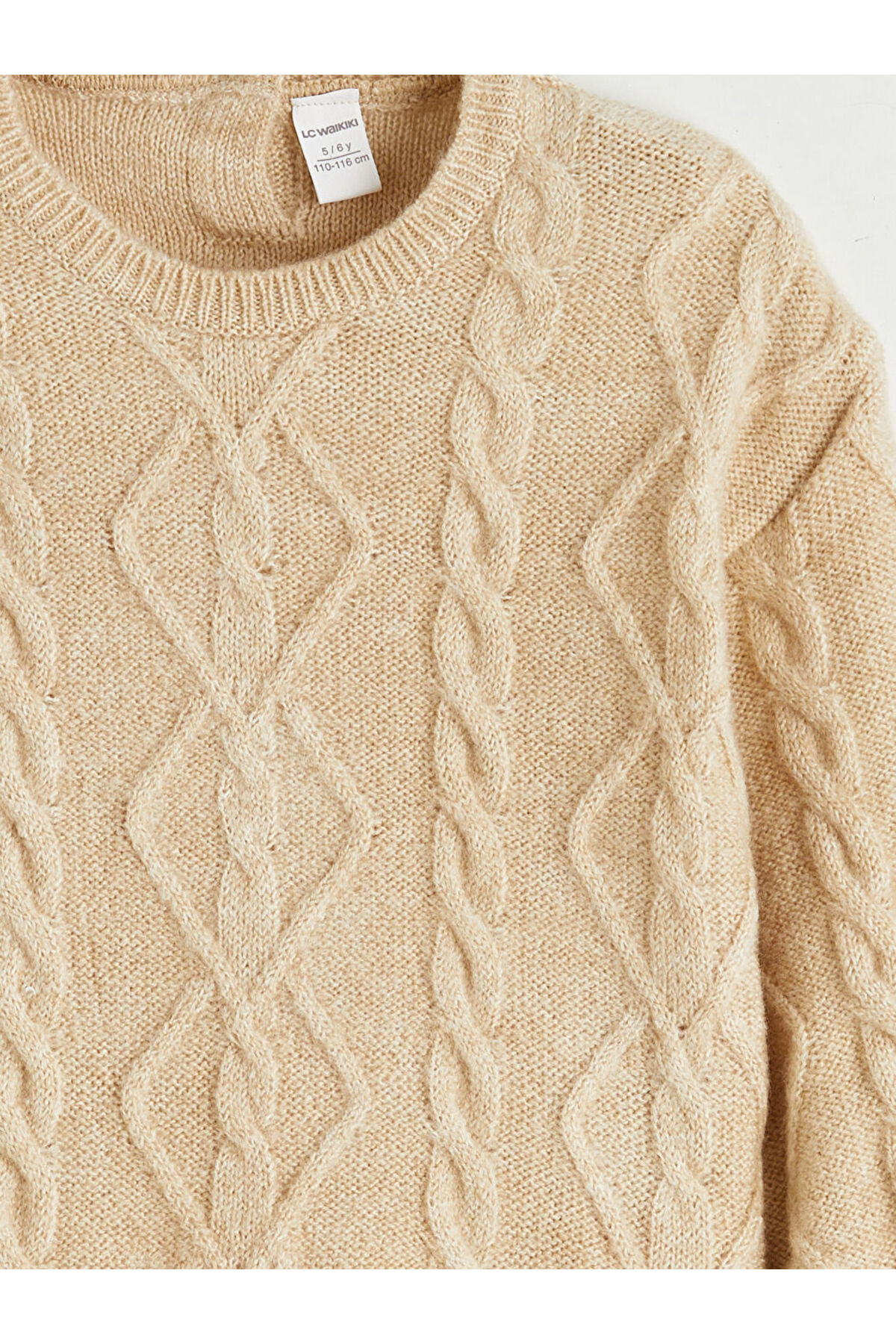 LC Waikiki Bej Bisiklet Yaka Kız Çocuk Triko Kazak fotoğrafı 3 (önizleme)