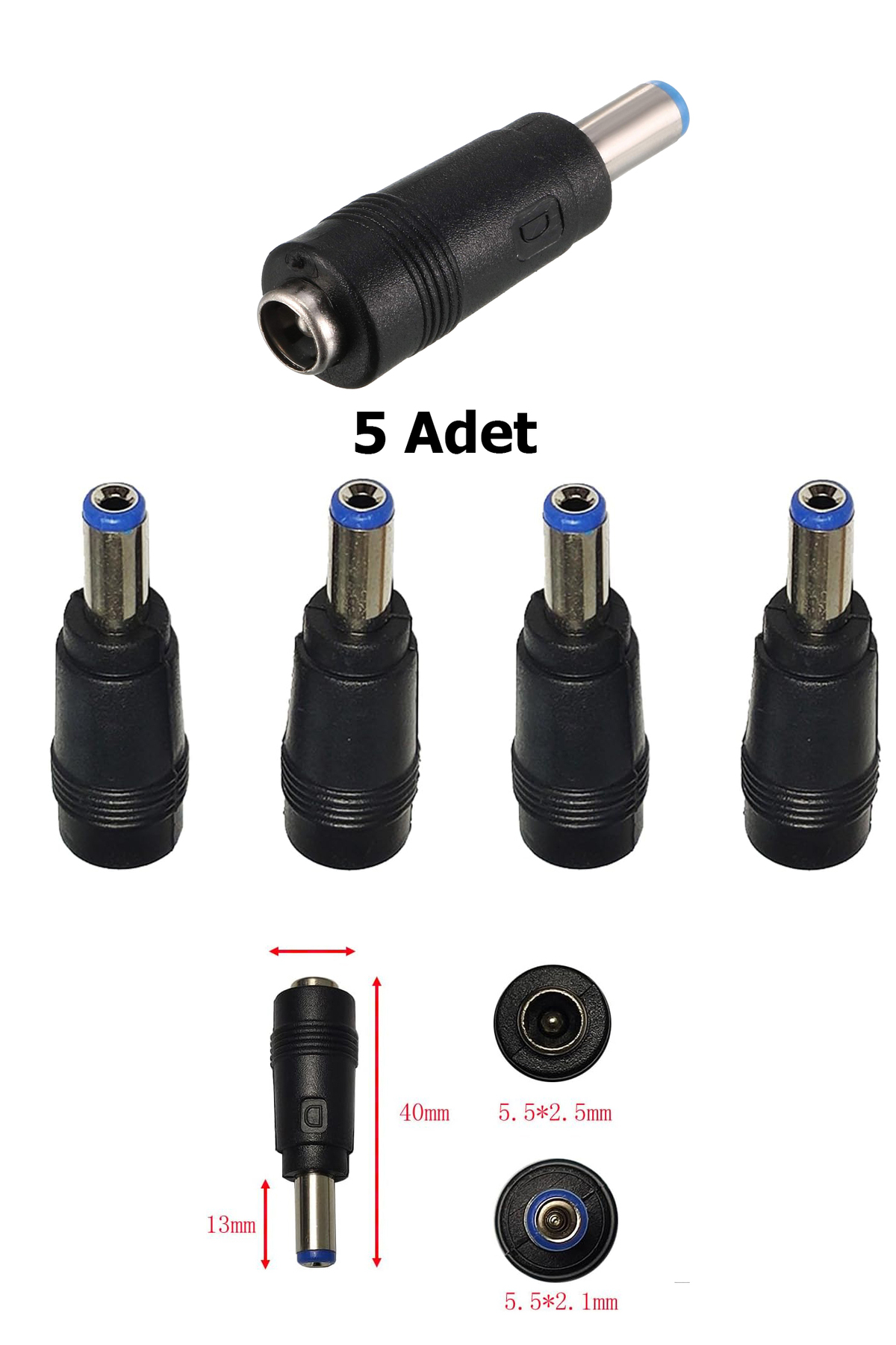 chester 5 Adet DC Power Jack Adaptör Çevirici 5.5x2.5 mm Dişi