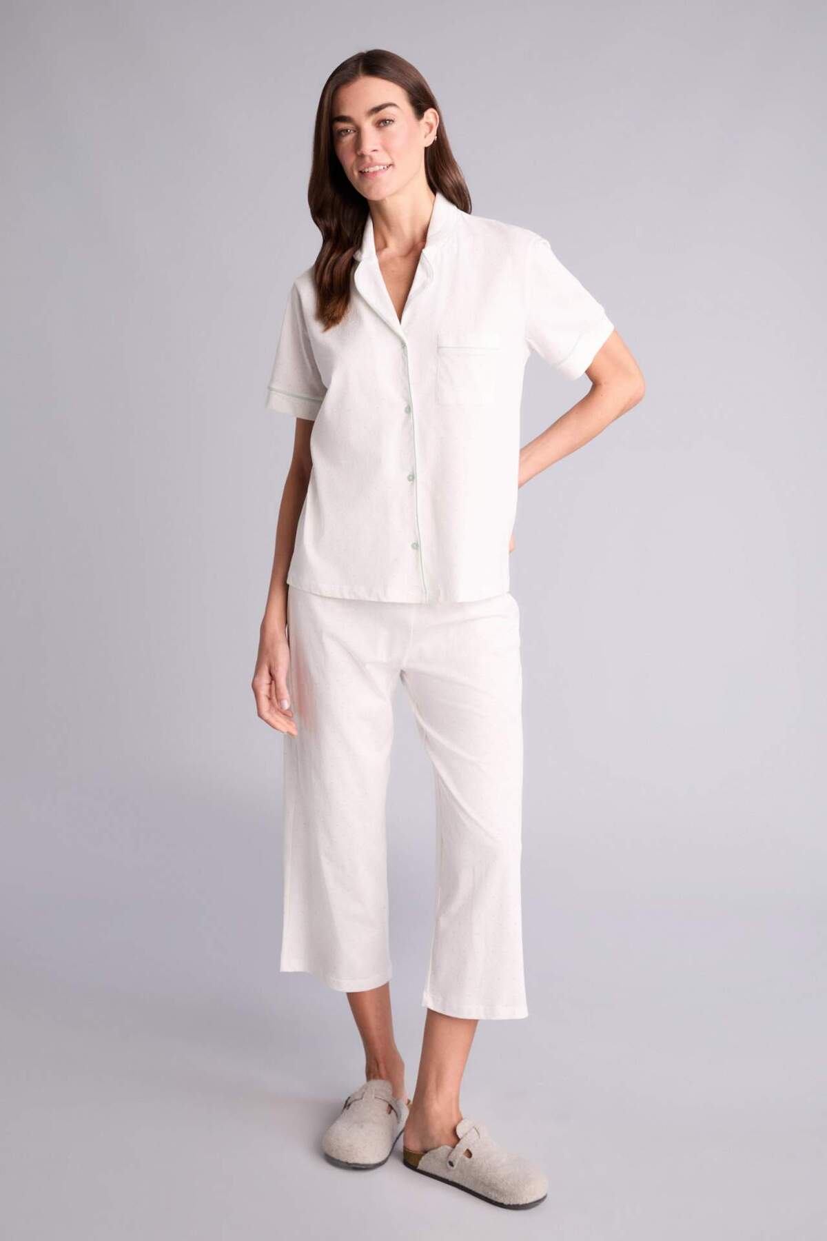 Defacto 100% Cotton Regular Fit Short Sleeve 2-Piece Pajama Set H1700Ax26Sp