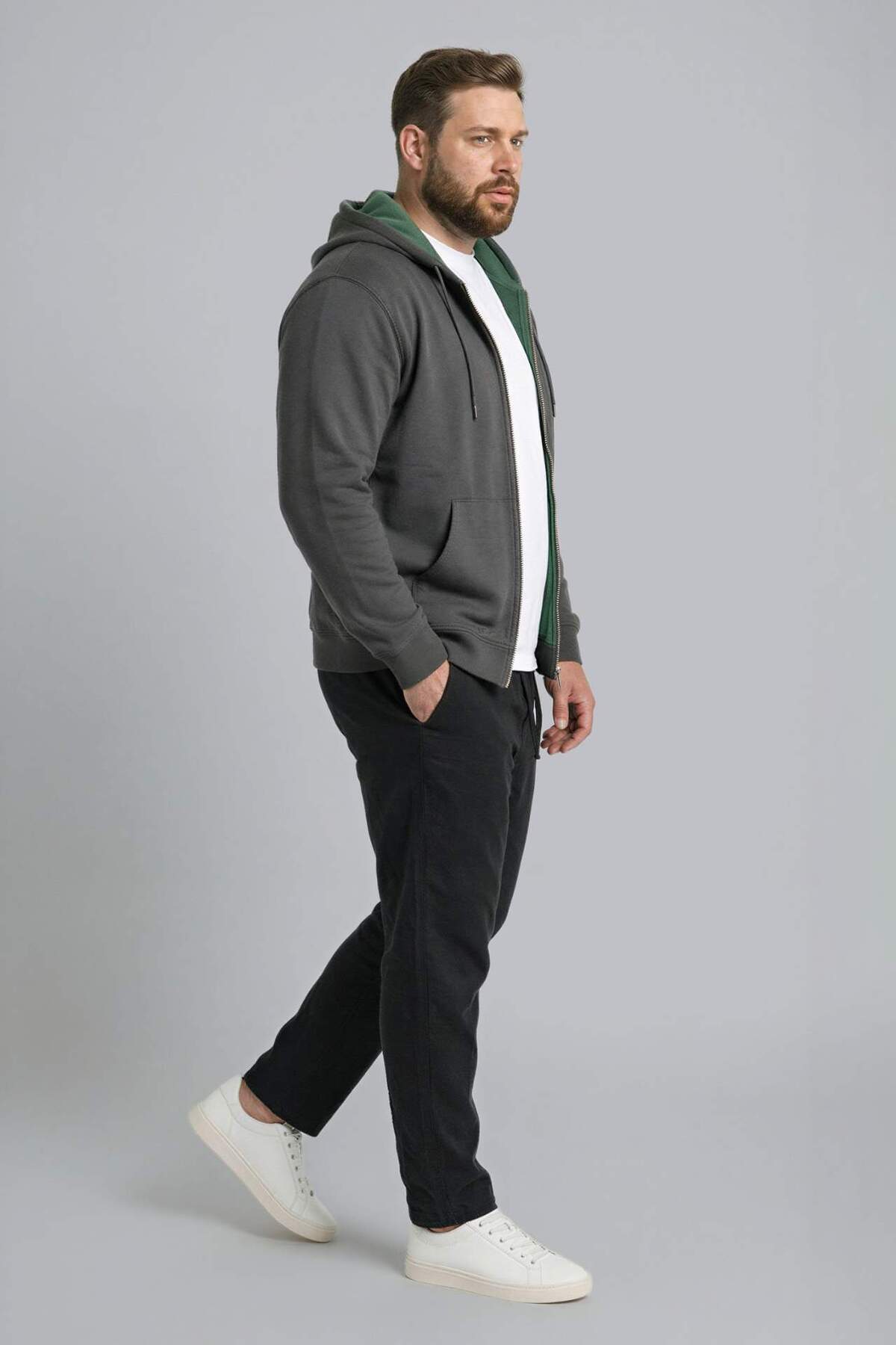 DeFacto %100 Pamuk Büyük Beden Kapüşonlu Fermuarlı Sweatshirt H2059AX26SP görsel 2