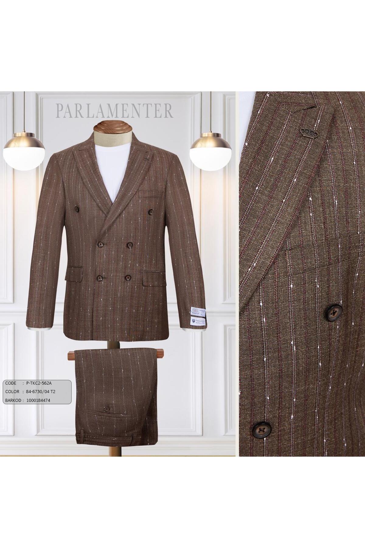 PARLAMENTER Fabio Cassel Kurvaze Takım Elbise Erkek Premium Slim Fit Çizgili Klasik görsel 4