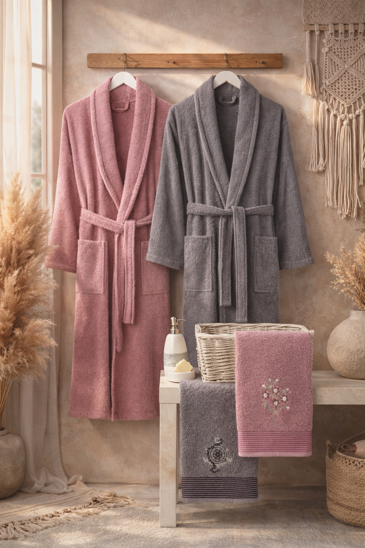 Umay 4-Piece Bathrobe Set with Head Towel