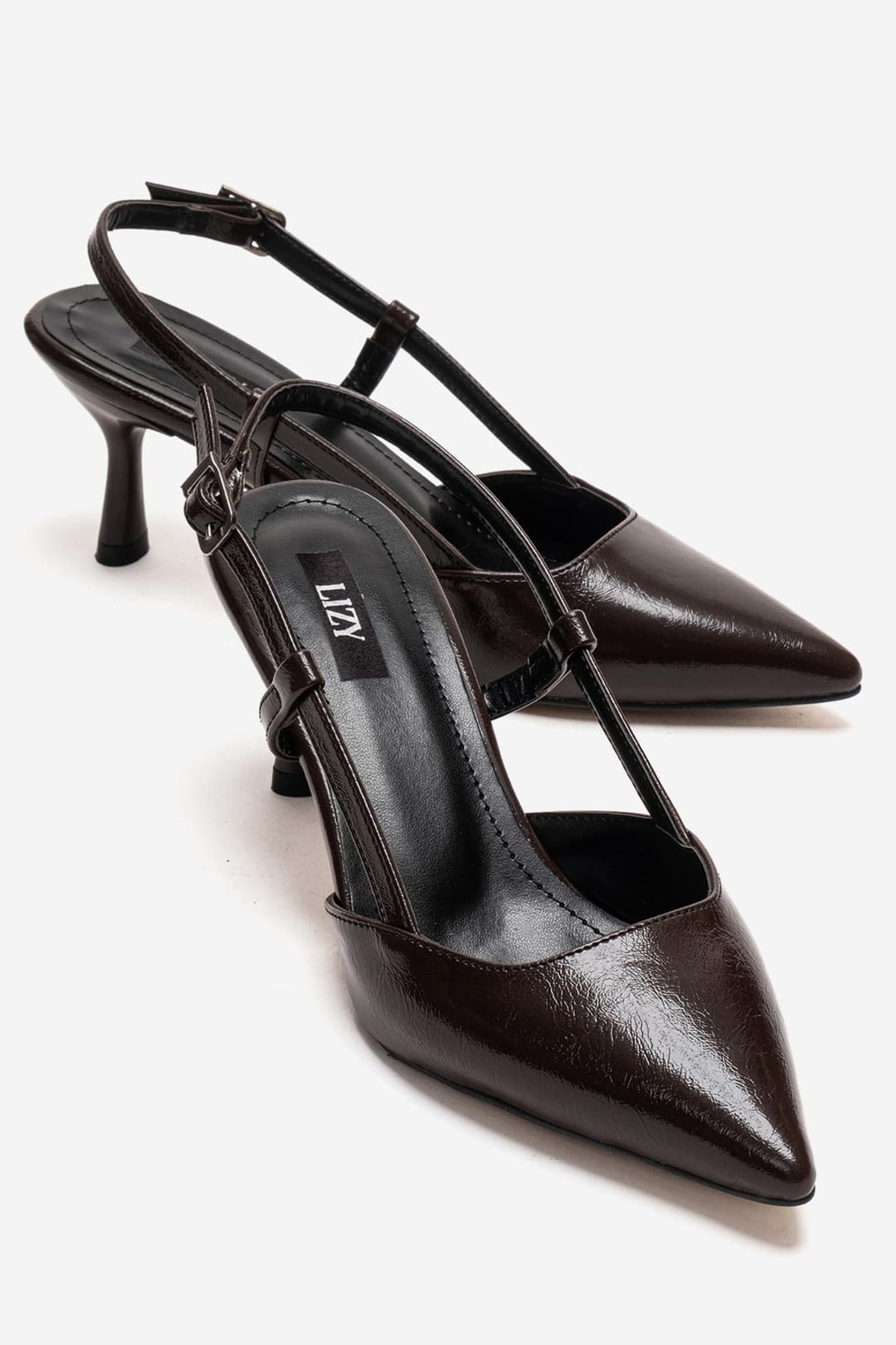 Women's Brown Thin Band Pointed Toe Elegant Stylish Shoes 6cm Heels