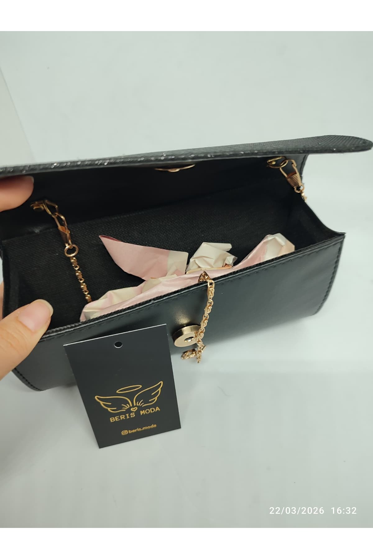 beris moda Kadın Göz Alıcı Parlak Simli Abiye Çanta 10x20cm görsel 4
