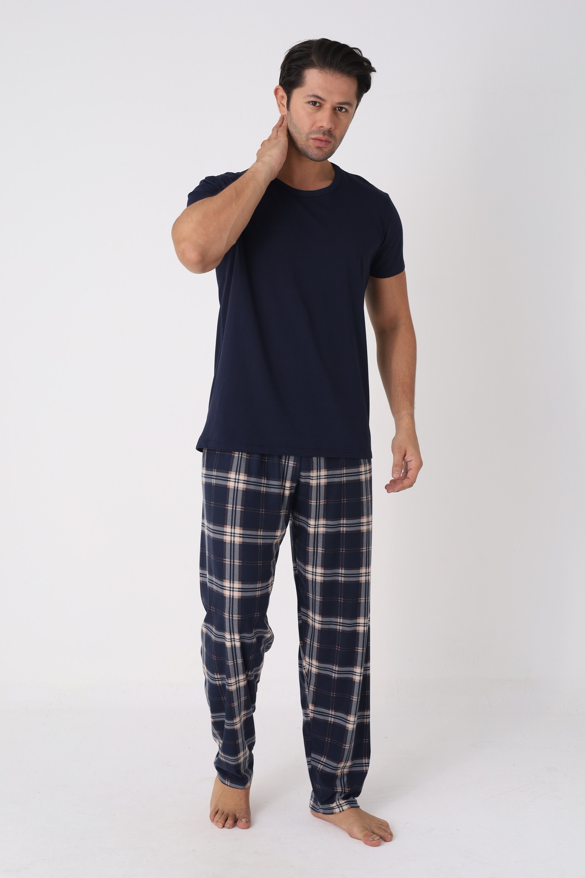 Galaksi Erkek Ekoseli Lacivert Pijama Takımı görsel 7