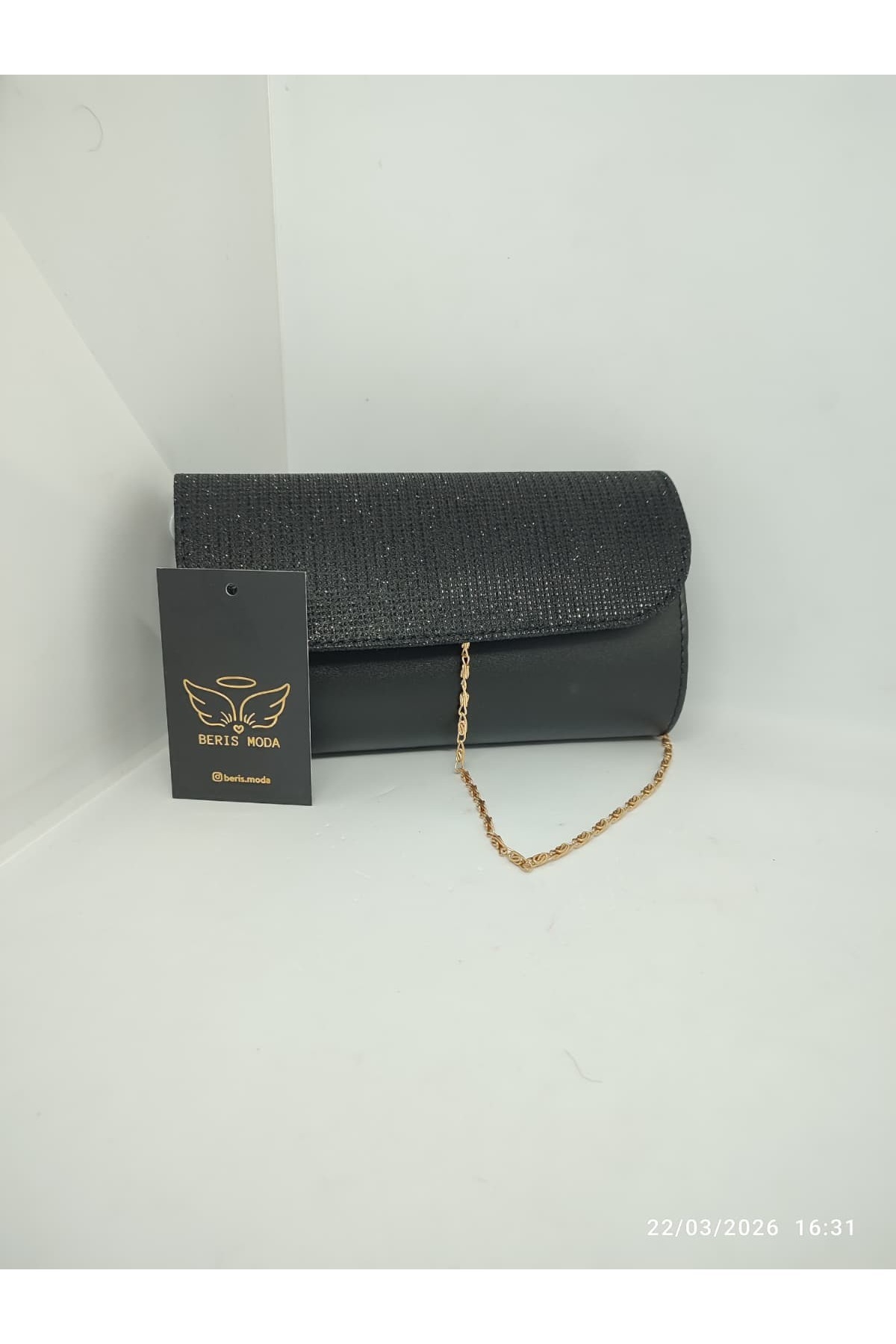 beris moda Kadın Göz Alıcı Parlak Simli Abiye Çanta 10x20cm