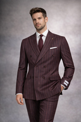 PARLAMENTER Fabio Cassel Kurvaze Takım Elbise Erkek Premium Slim Fit Çizgili ...