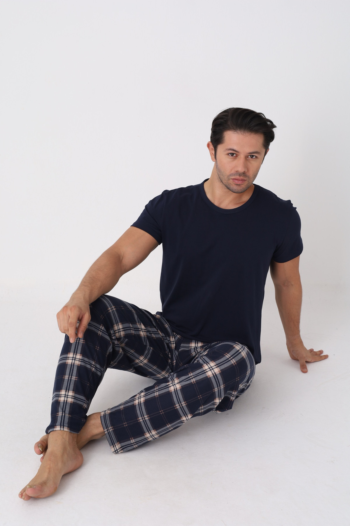 Galaksi Erkek Ekoseli Lacivert Pijama Takımı görsel 3