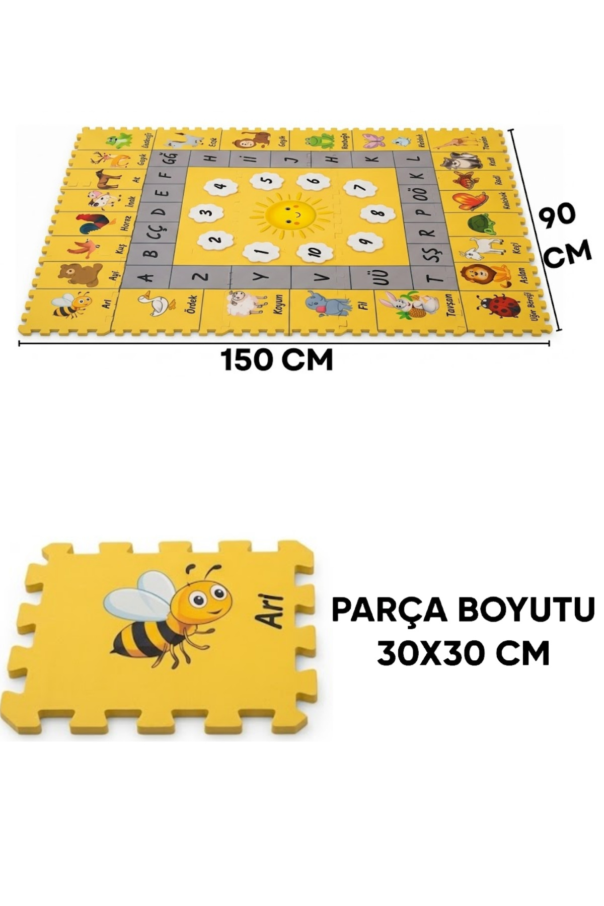 BEYLİNİ 15 Parça Puzzle Oyun Halısı Yapboz Karo Eva Sünger Sayılar Hayvanlar Alfabe Eğitim Matı 90x150 CM fotoğrafı 5 (önizleme)