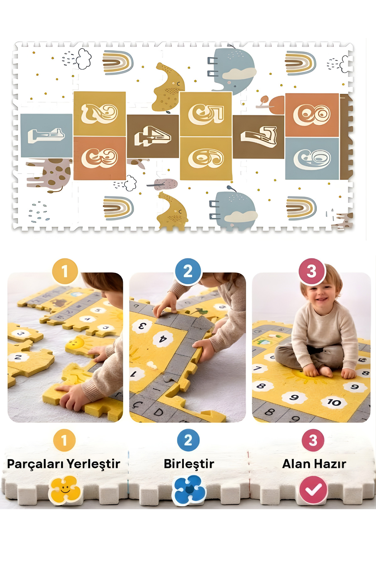 BEYLİNİ 15 Parça Puzzle Oyun Halısı Yapboz Oyun Karosu Eva Sünger Seksek Eğlence Aktivite Matı 90x150 CM fotoğrafı 4 (önizleme)