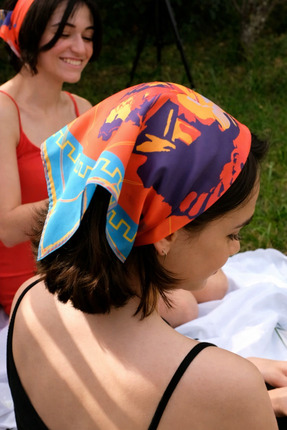 Mibi Design Nikkou Mavi Turuncu Saten Bandana