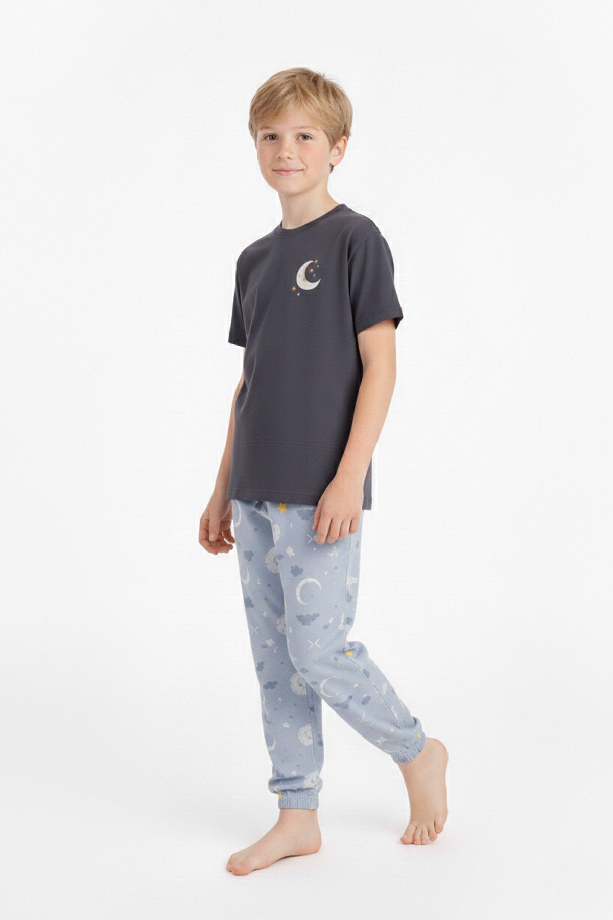 SERRASTIL Erkek Çocuk Baskılı Gri Renk %100 Pamuk Süprem Kısa Kollu Pijama Takımı fotoğrafı 5 (önizleme)