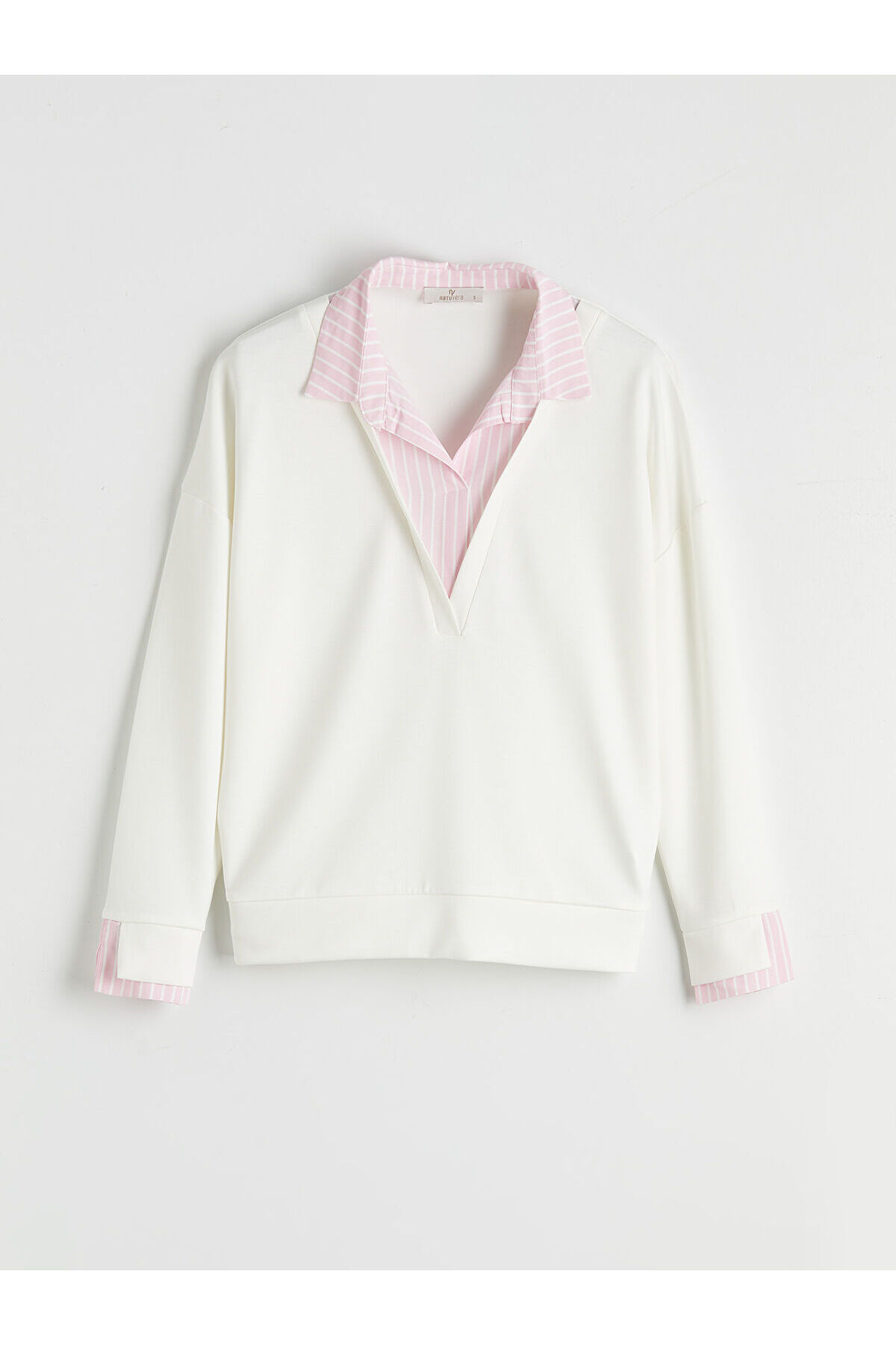 LC Waikiki NatuveraPembe Gömlek Yaka Çizgili Kadın Sweatshirt