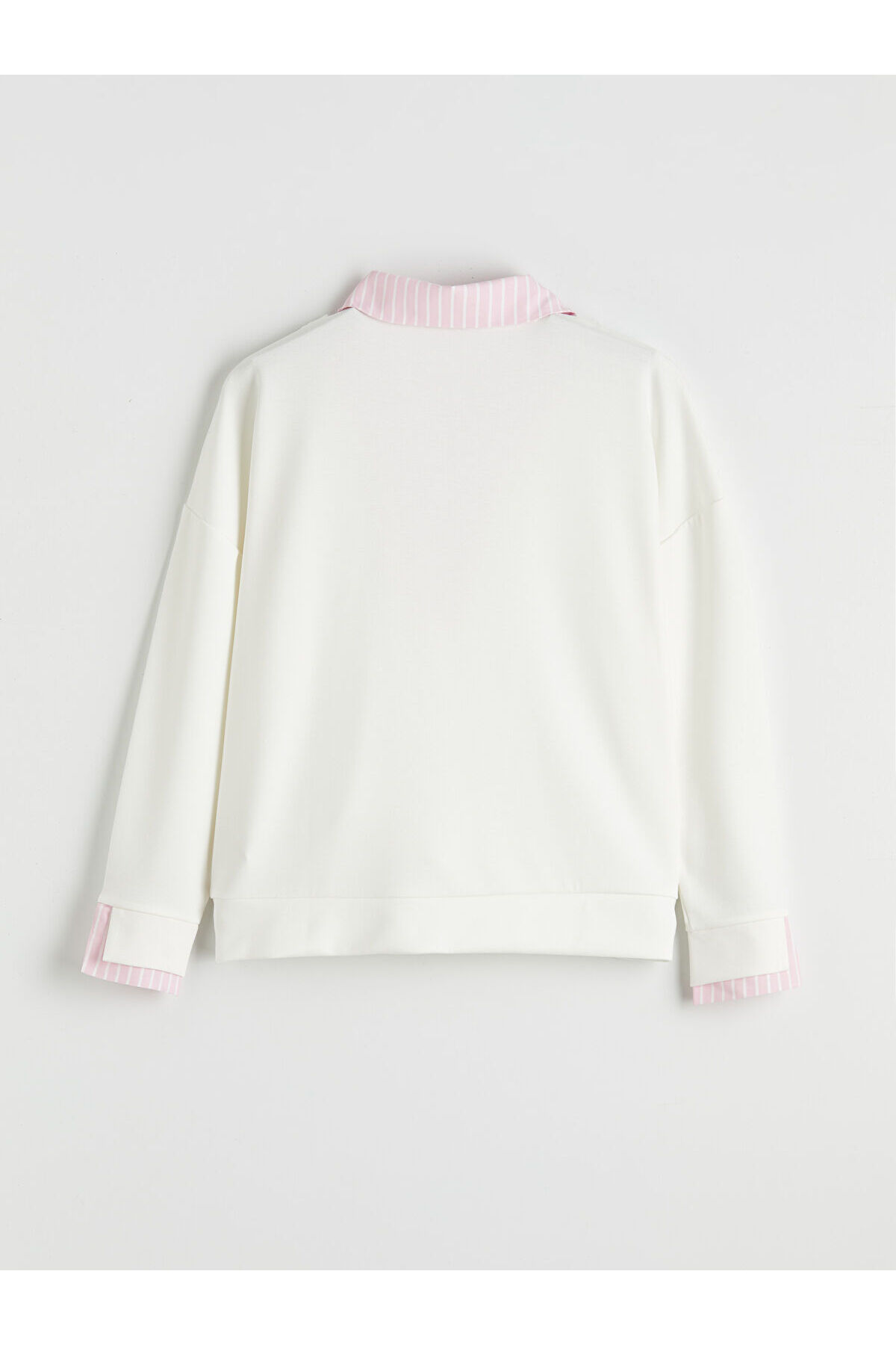 LC Waikiki NatuveraPembe Gömlek Yaka Çizgili Kadın Sweatshirt görsel 2