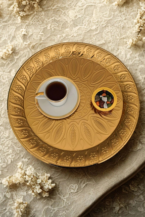 Ahinur Mutfak Antik Desenli Gol Yuvarlak Saç Tepsi 6 kişilik 35 cm