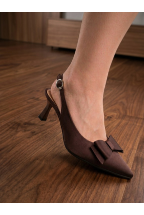 sevoli Kadın Kahverengi Süet Slingback Topuklu Ayakkabı