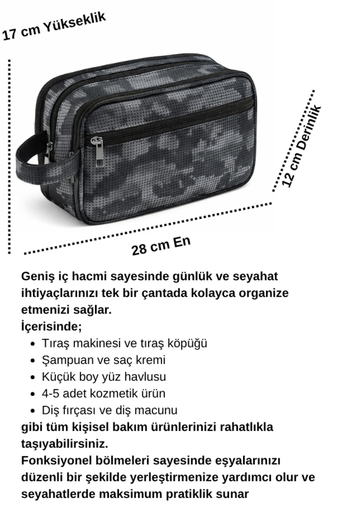 Woys Bags Kamuflaj Desen Erkek Tıraş Takımı Çantası-Premium Erkek Kozmetik El Çantası görsel 2