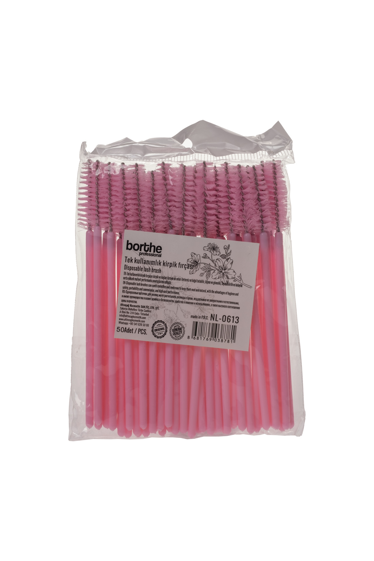 50'li Profesyonel Tek Kullanımlık Kirpik ve Kaş Tarama Fırçası - Pembe NL-0613 — Kirpik-Fırça-NL-0613