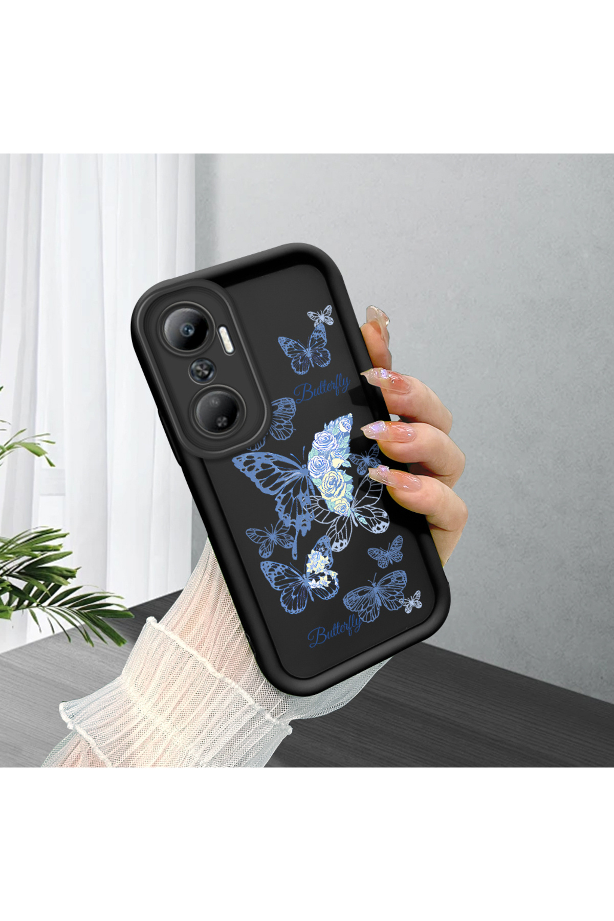 Infinix Hot 20 Compatible Pink Butterfly Pattern Slim Soft Silicone Phone Case with Camera Protection
