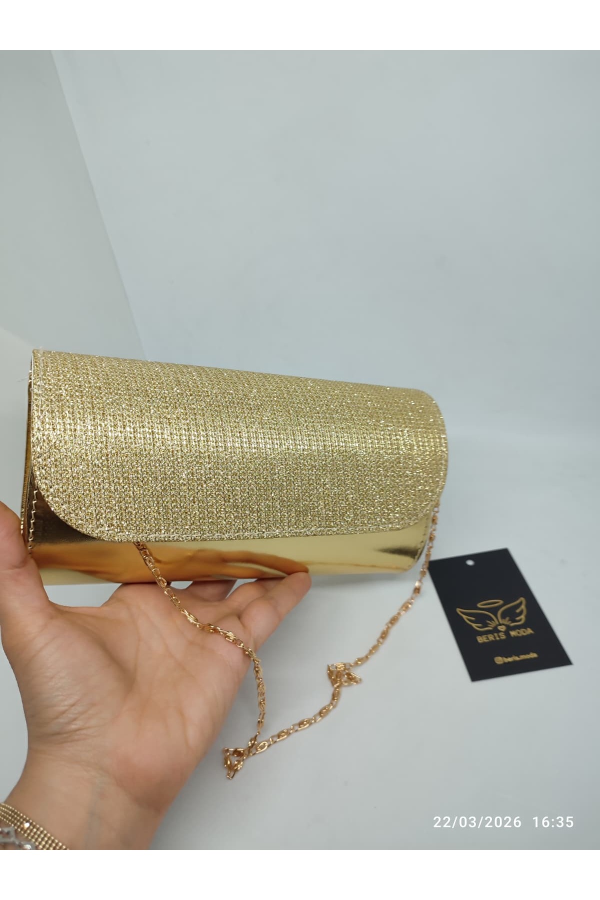 beris moda Kadın Göz Alıcı Parlak Simli Abiye Çanta 10x20cm görsel 4